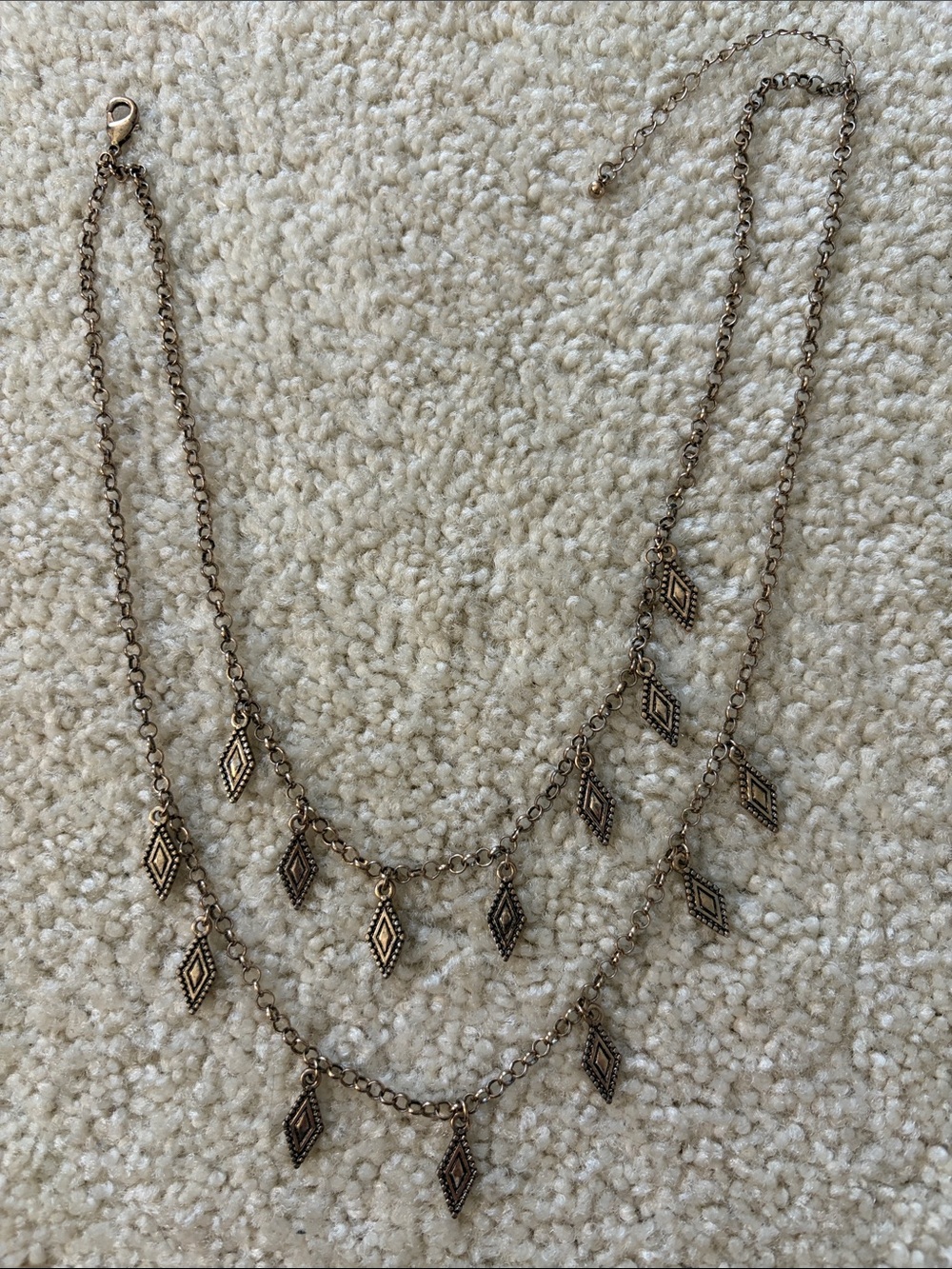 Women’s Layered Diamond Shaped Charm Necklace - Antique Gold Finish